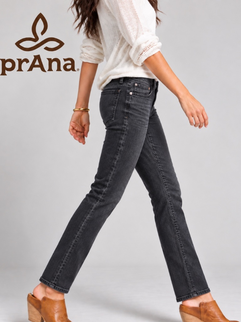prAna Women's Kara Skinny Jeans in a dark gray chevron/textured stretch denim
